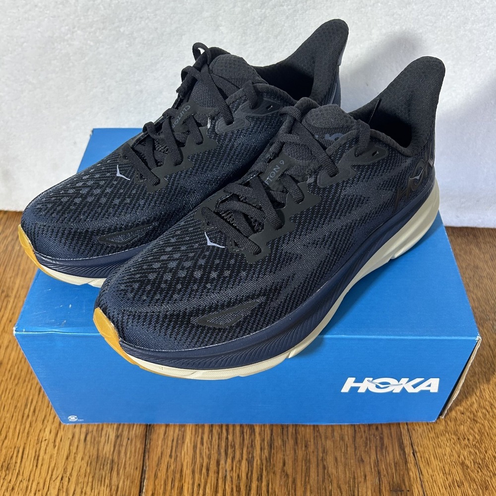 Hoka One One Mens Size 8.5 Black/Varsity Navy Clifton 9 Sneaker Shoes